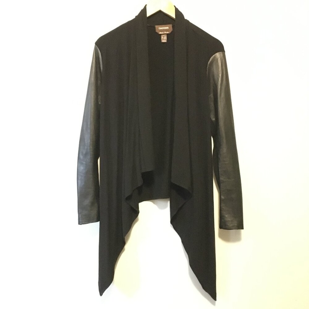 Luxury Italian Leather Cybergoth Open Waterfall Handkerchief Rayon Cardigan XS - Picture 2 of 15